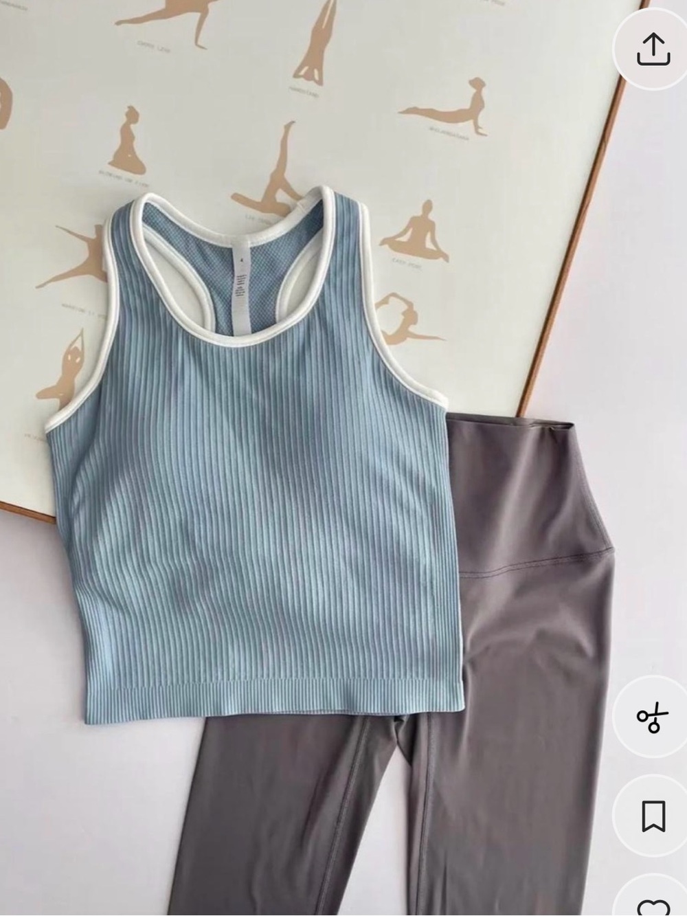 Ribbed Racerback Tank Top in Light Blue with White Trim